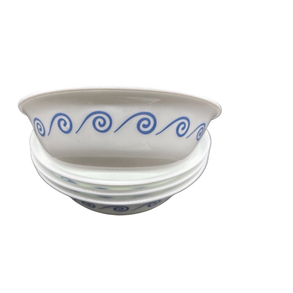 Corelle Oceanview Cereal Soup Bowls Set of 4 BlueWave White Vitrelle Corning USA